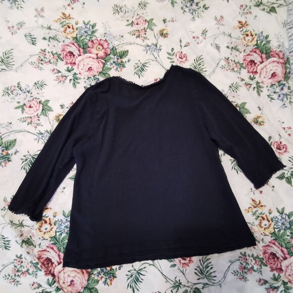 J Jill Love Linen Blouse Top Black Beach Resortwear Boho Lagenlook Size L 0306 - Picture 5 of 5